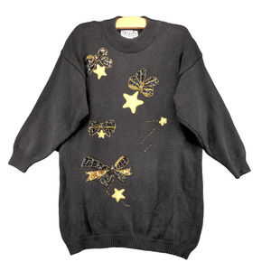 P'galli Women's Knit Sweater Black Medium Embellished Beaded Sequin Vintage